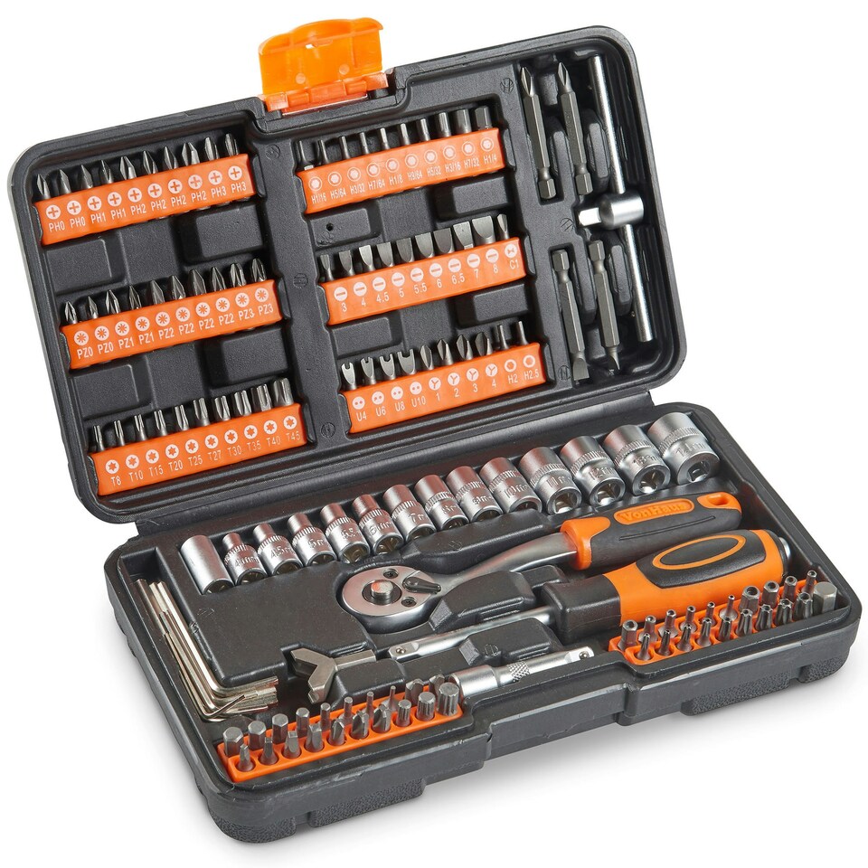 image 1 of VonHaus 130pc Socket and Bit Set with 72 Teeth Ratchet Handle