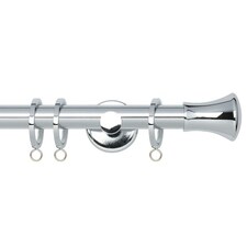 35mm Fixed Length Metal Curtain Pole Set Chrome Trumpet Finial 100cm | Silver | Silver