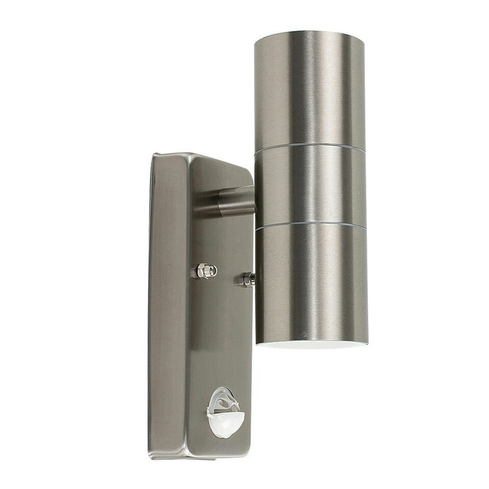image 1 of ValueLights Silver PIR Outdoor Wall Up-Down Light with 5W Warm White Bulb Chrome