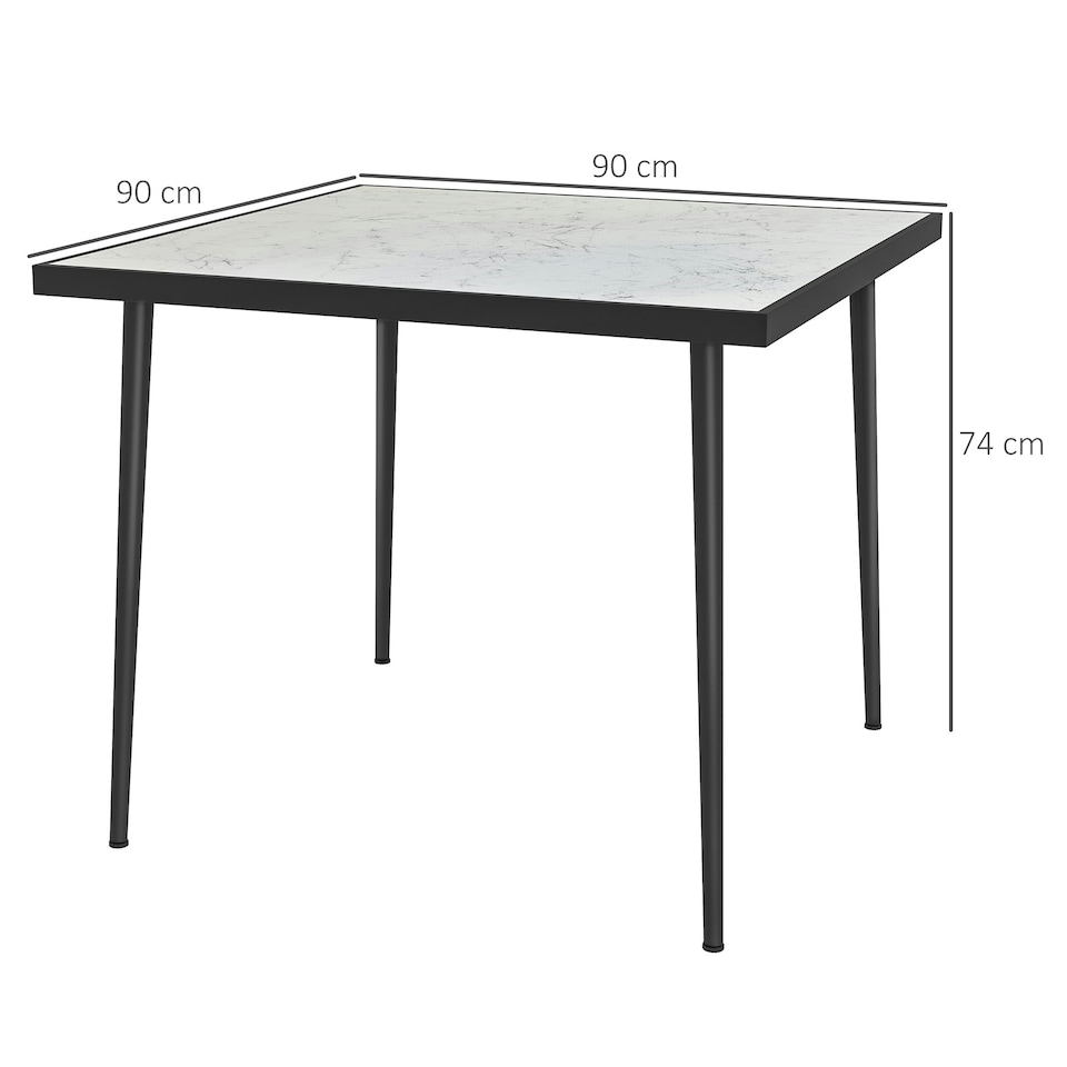 image 1 of Outsunny Outdoor Dining Table for 4 with Marble Tempered Glass Top