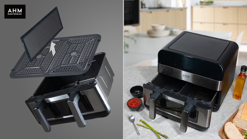 image 1 of AHM Electronics Air Fryer - 10L Multi Basket with Dual Cook, 3 in 1 Basket Combination, 8 Cooking Presets, Large Viewing Window,