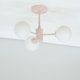 image 2 of ValueLights Marlow Blush Pink Opaque Glass Globe 3 Arm Ceiling Light with LED Bulbs