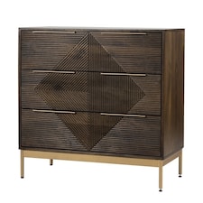 Zaine Carving 3 Drawer Chest - Mango Wood - L40 x W81.5 x H80.5 cm - Dark Finish - Assembly Required