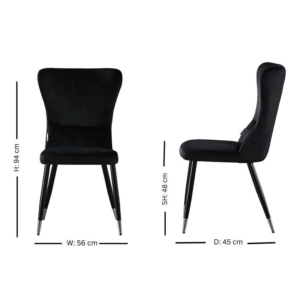 image 1 of Set of 4 New York Modern Velvet Dining Chairs with High Back, Black Metal Legs Black | Silver End Tips