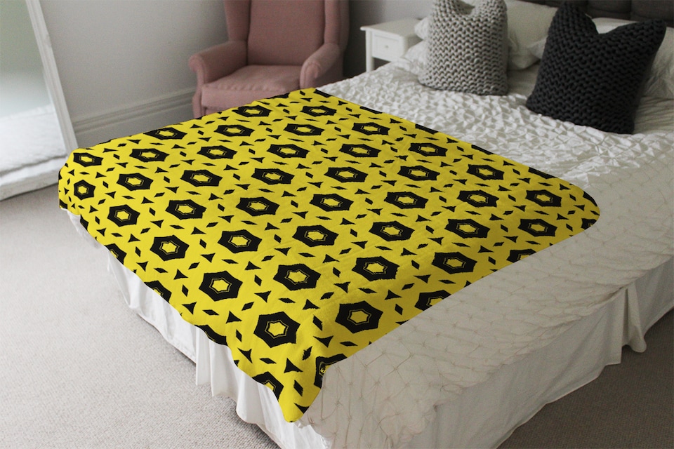 image 1 of Yellow & Black Geometric Pattern Blanket | Multi