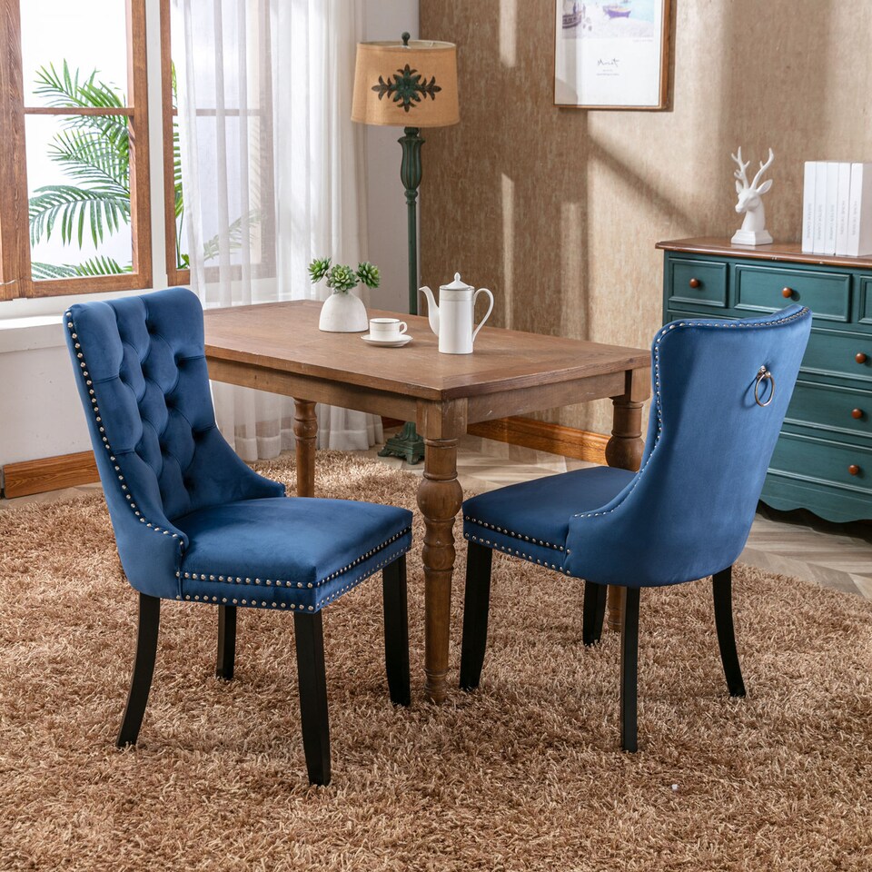 image 1 of Romsey Set of 2 Modern Velvet Dining Chairs with Knocker Ring
