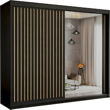 Modern Vertical Panelled Sliding Wardrobe 150cm | White/Black/Grey/Oak 2-Door Bedroom Storage Black | Oak150cm