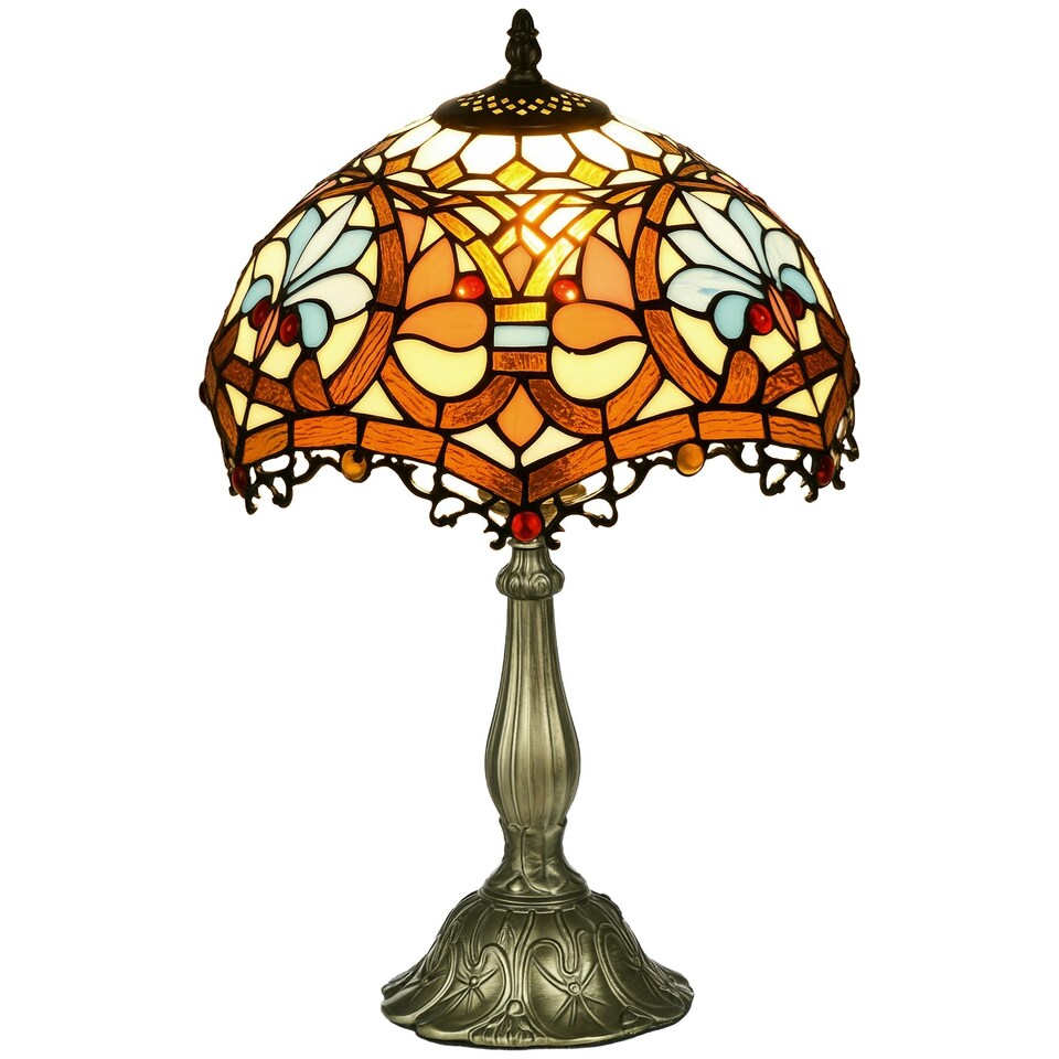 image 1 of HOMCOM Stained Glass Table Lamp, Handcrafted Artisan Collectible, Suitable for Living Room and Bedside, MultiColoured, 26 x 45Hcm, Zinc Alloy.