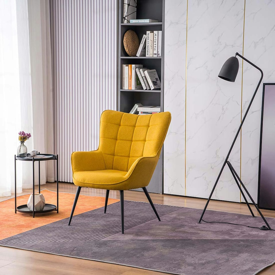 image 1 of Vera Fabric Occasional Living Room Modern Accent Chair (Yellow)
