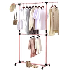 House of Home Double Clothes Rail, Extended Top Rail Adjustable Height, Pink