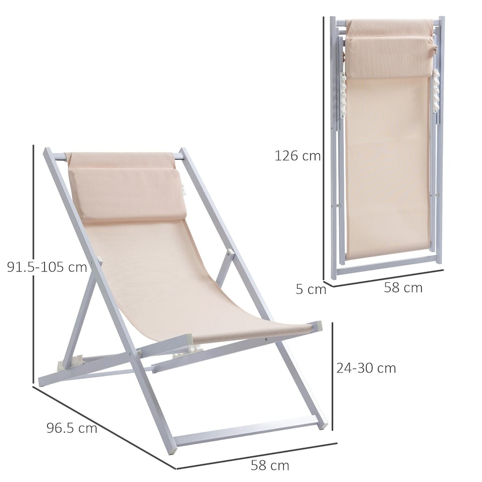 image 1 of Outsunny 2Pcs Chaise Lounge Recliner Chair Adjust Lounger Patio Beige