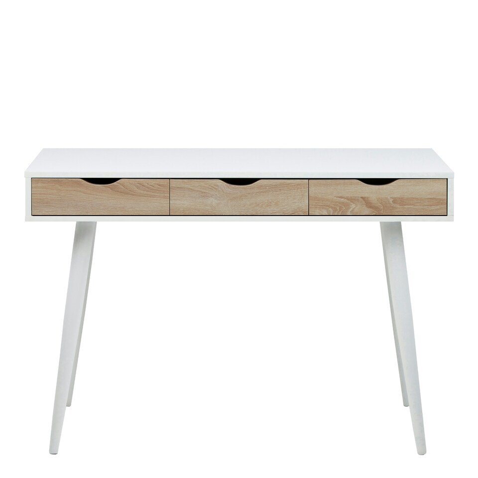 image 1 of Neptun 3 Drawer Desk in White with 3 Oak Drawers