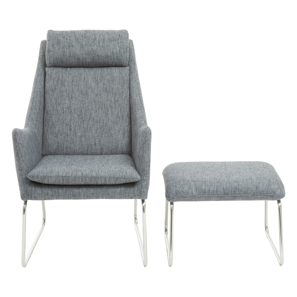 image 1 of Interiors by Premier Grey Fabric Chair with Foot Stool Ottoman, Steel Frame Highback Accent Chair for Office, Lounge, Living Room