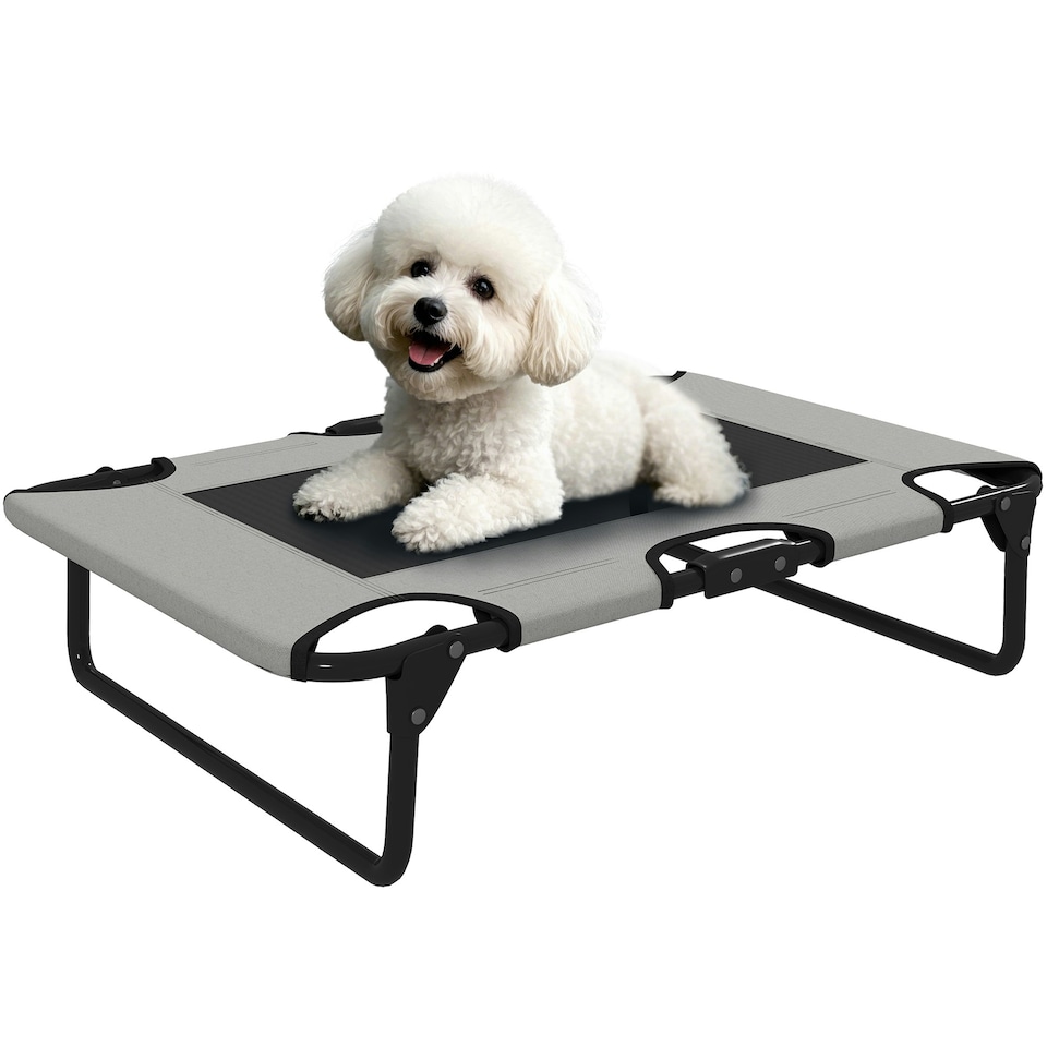 image 1 of PawHut Raised Dog Bed with Breathable Mesh for S & M Dogs, Light Grey Red | L