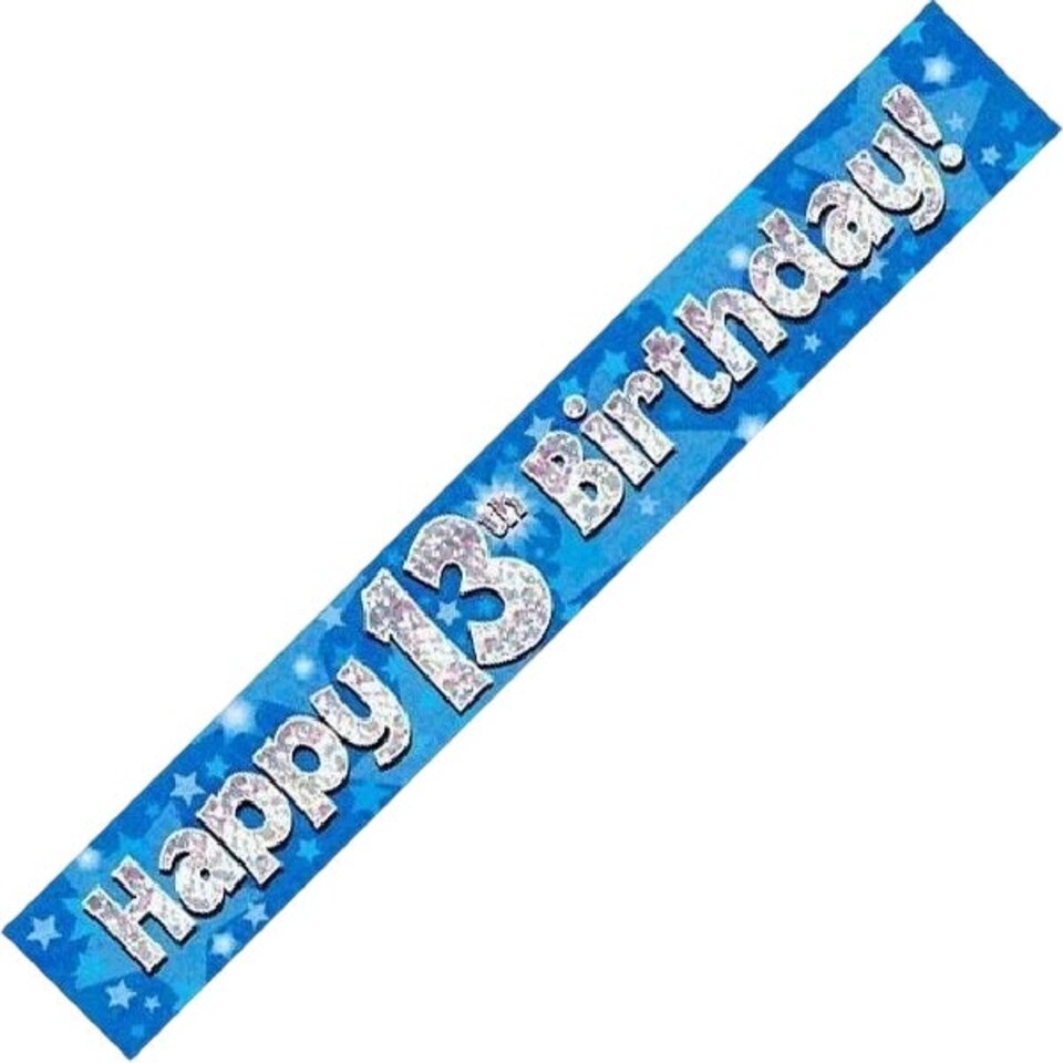 image 1 of Oaktree Happy 13th Birthday! Holographic Banner - Blue/White - One Size