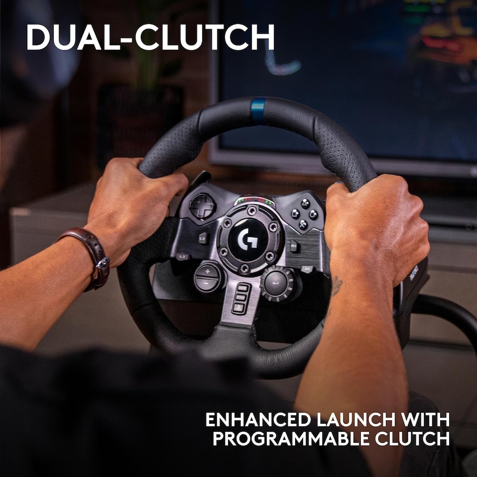 image 1 of Logitech G G923 Racing Wheel and Pedals, TRUEFORCE up to 1000 Hz Force Feedback, Responsive Driving Design, Dual Clutch Launch Control, Genuine Leather Wheel Cover, for PS5, PS4, PC, Mac - Black
