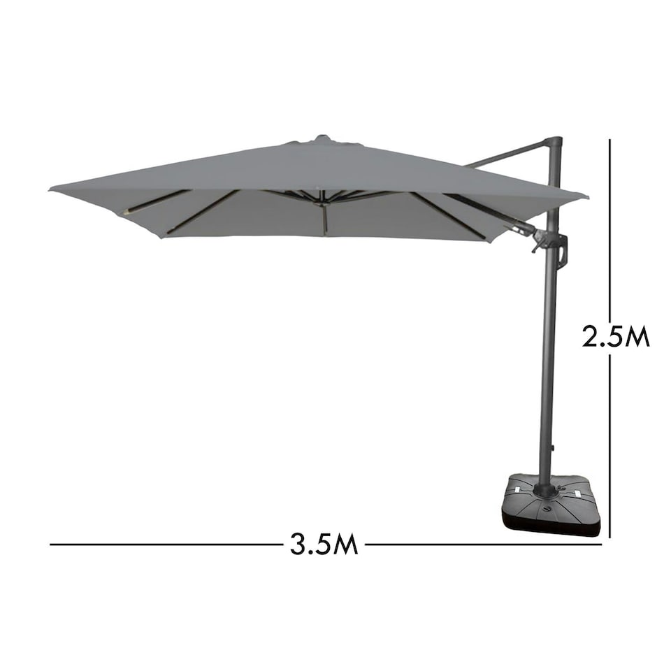 image 1 of Cantilever Garden Parasol and Base 3.5m Diameter - Dark Grey Grey