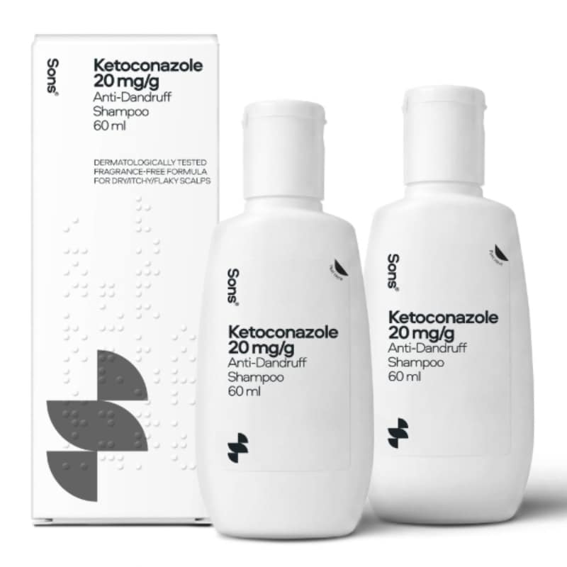 Sons Ketoconazole 2% Anti-Dandruff Shampoo, Medicated Scalp Treatment, 2x60ml