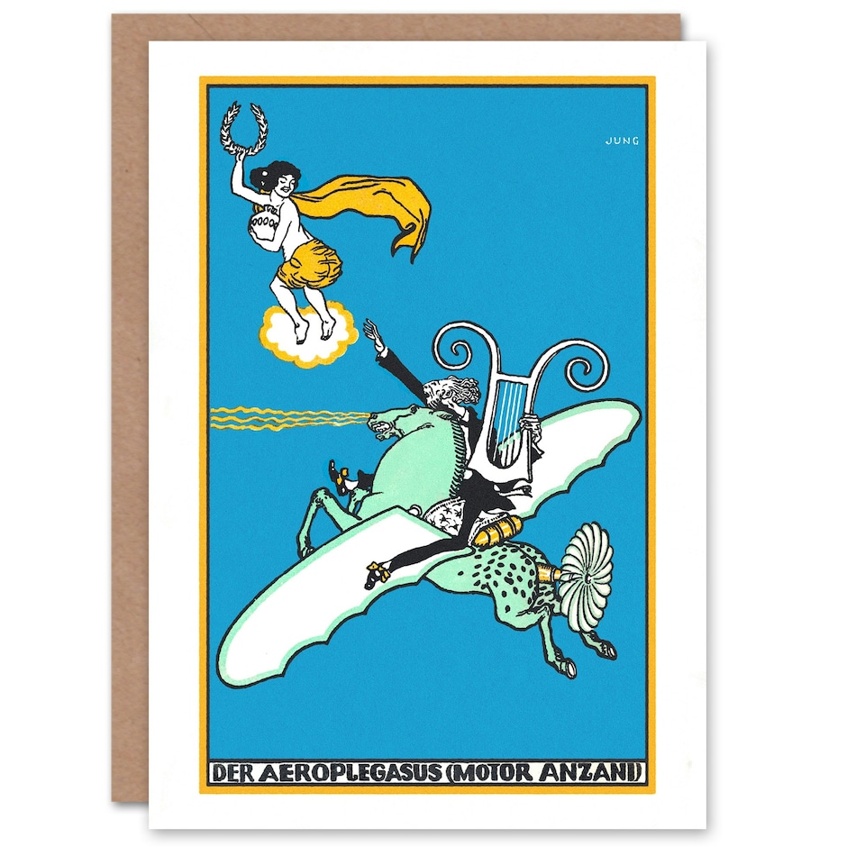 image 1 of Moriz Jung Art Card The Aeroplegasus Anzani Engines Advert