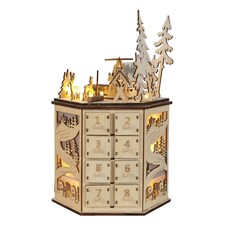 Living and Home LED Rotating Countdown Calendar Wooden Music Box for Christmas