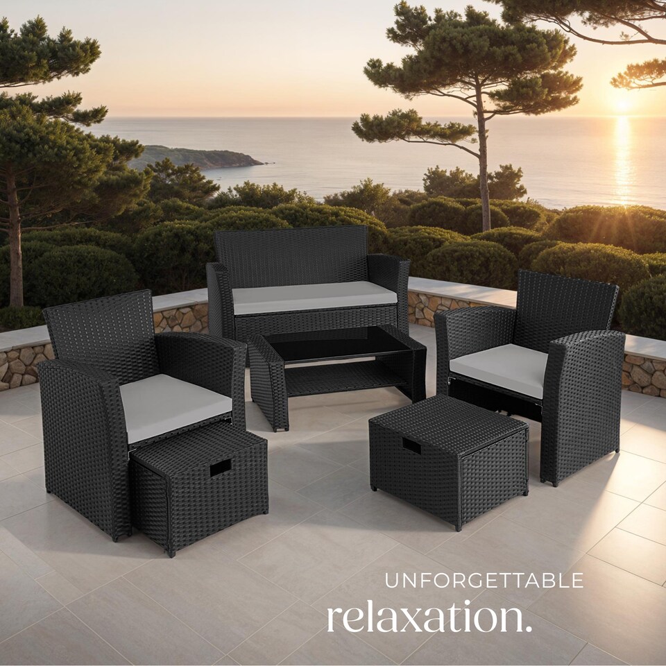 image 1 of Garden Furniture Set Modena- sofa with storage, armchairs, stools, coffee table | Black | black/grey | 129 x 68,50 x 75 cm | 1