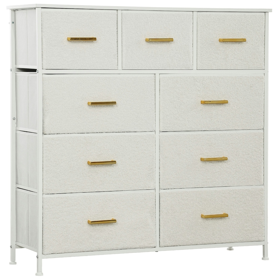 image 1 of HOMCOM Chest of Drawers with 9 Drawers, Boucle Storage Organiser, Cream