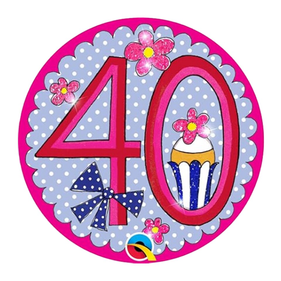 Rachel Ellen 40th Birthday Badge | Pink | Pink/Blue | 1