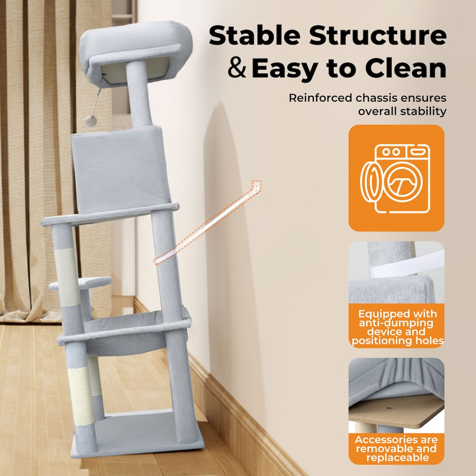 image 1 of Skylos 143cm Cat Tree Multilevel Scratching Post Plush Climbing Tower