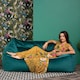 image 2 of Cecilia Bean Bag Sofa Teal Green Giant Velvet Bean Bag Chair | Green | Teal Green | XL | 1