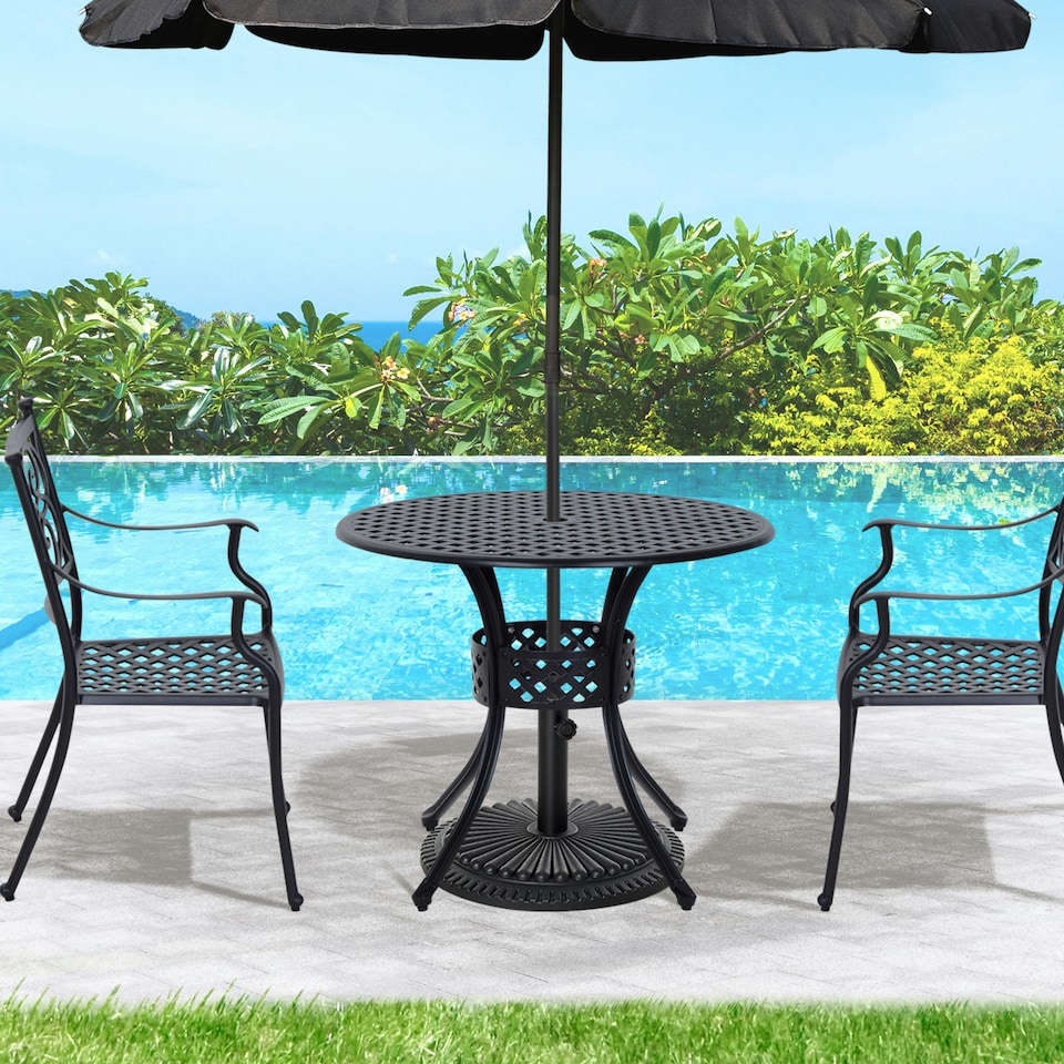 image 1 of Outsunny Round Aluminium Outdoor Garden Dining Table with Hole