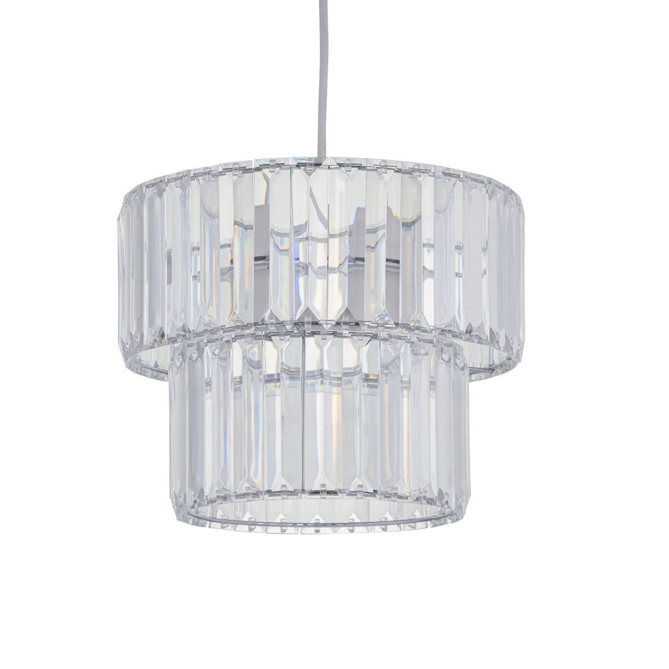 image 1 of Set of 2 Clint - Clear Acrylic Crystal Two Tier Easy Fit Pendant Shades | Clear | Chrome | Medium | 2