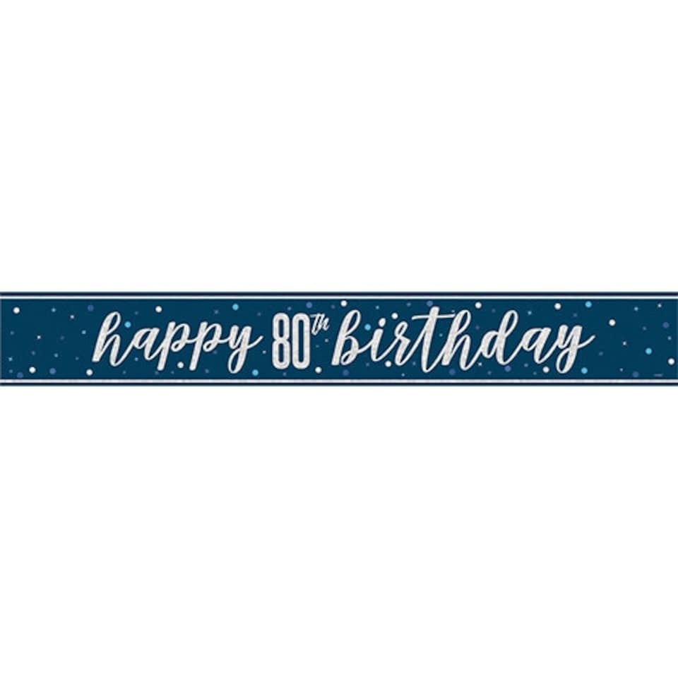 image 1 of Navy Blue Glitz Happy 80th Birthday Holographic Foil Banner 274cm