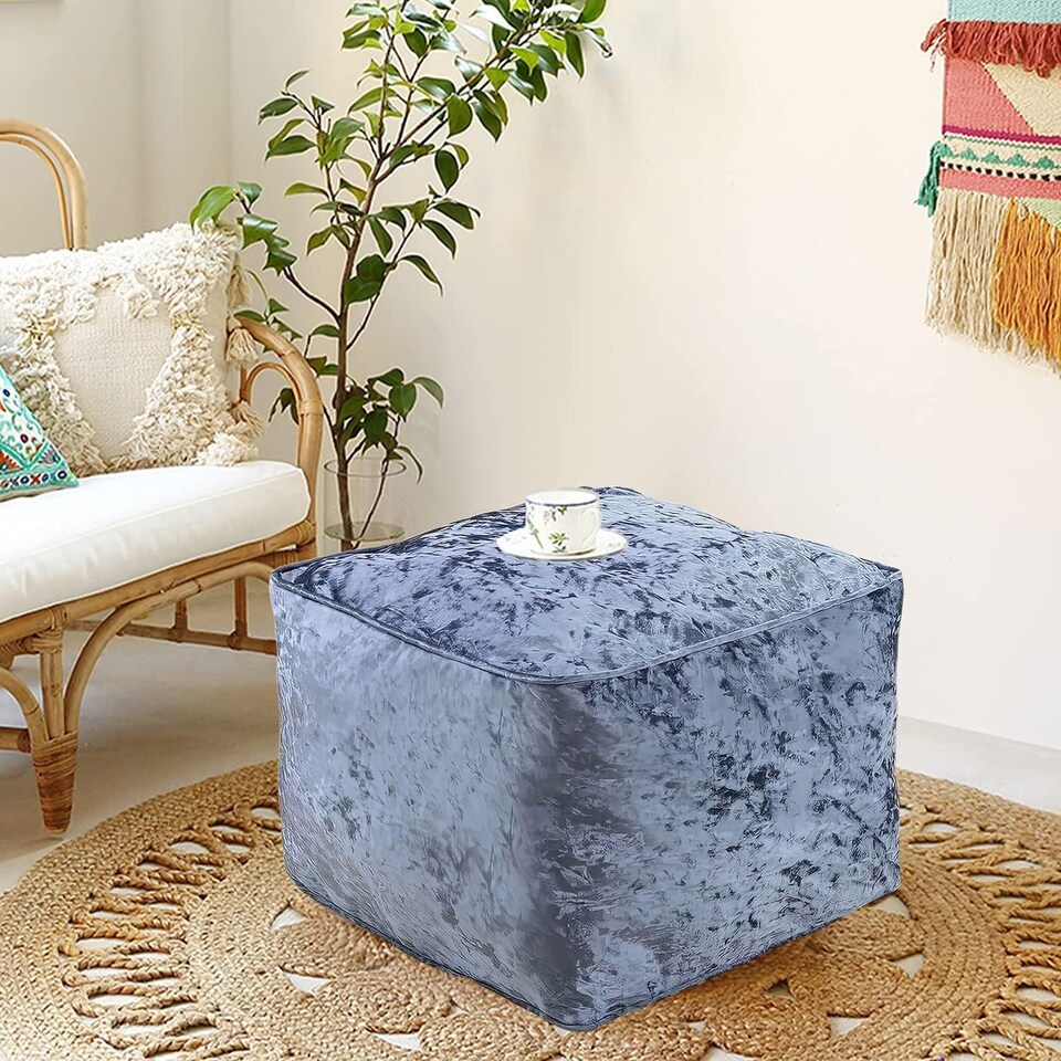 image 1 of Grey Crushed Velvet Bean Bag Pouffe Foot Rest