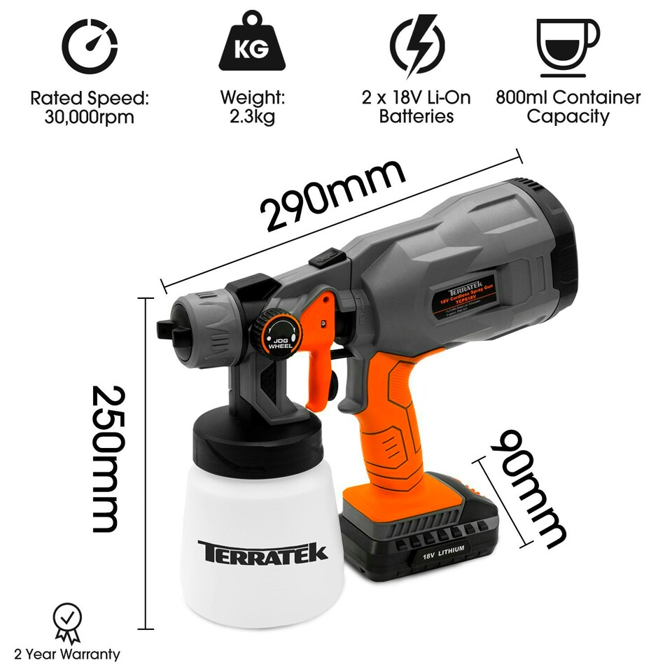 image 1 of Terratek 18V Cordless Electric Spray Gun Fence Sprayer (2 Batteries)