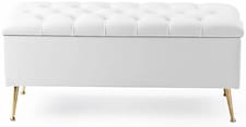 137cm Amara Chesterfield Ottoman Storage Bench - Plush Velvet Shoes Bench - White Upholstery Footstool Storage with Legs