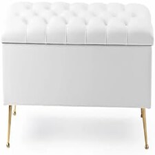 137cm Amara Chesterfield Ottoman Storage Bench - Plush Velvet Shoes Bench - White Upholstery Footstool Storage with Legs