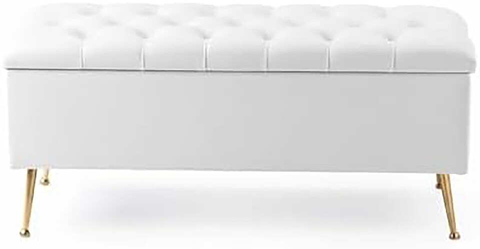 image 1 of 137cm Amara Chesterfield Ottoman Storage Bench - Plush Velvet Shoes Bench - White Upholstery Footstool Storage with Legs