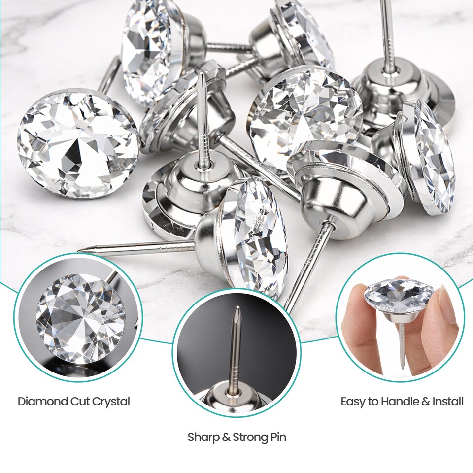 image 1 of 22mm Crystal Head Upholstery Nails, Rhinestone Tufting Tacks - 10pcs