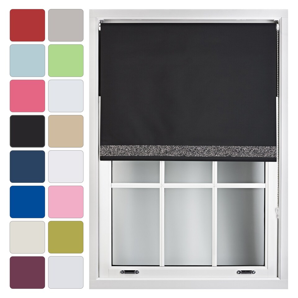 image 1 of FURNISHED Thermal Blackout Roller Blinds with Glitter Edge - (W)240cm x (L)210cm | Black | Black 1 | (W) 240cm x (L) 210cm