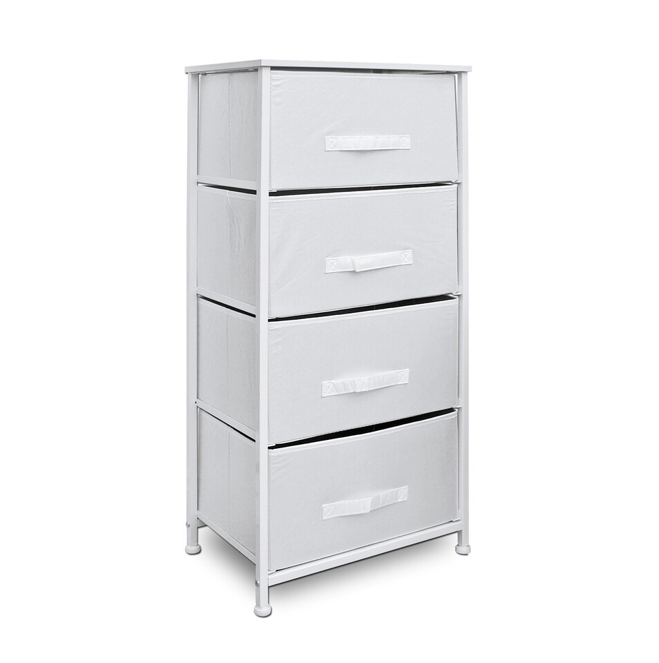 image 1 of Clarisworld 4 Drawer Storage Tower Dresser with Wood Top, Sturdy Steel Frame & Laminated Fabric Drawers, Storage Organiser Unit for Bedroom, Hallway, Entryway, Closet & Office