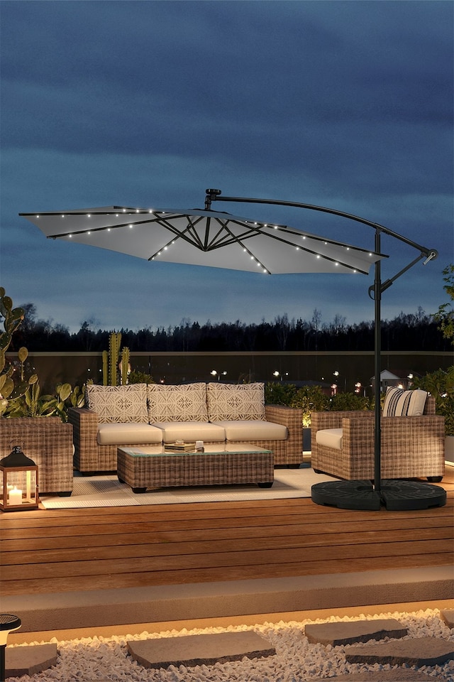 image 1 of Living and Home Outdoor 32 LED Lighted Patio Umbrella with Crank Lift System - Light Grey | Grey