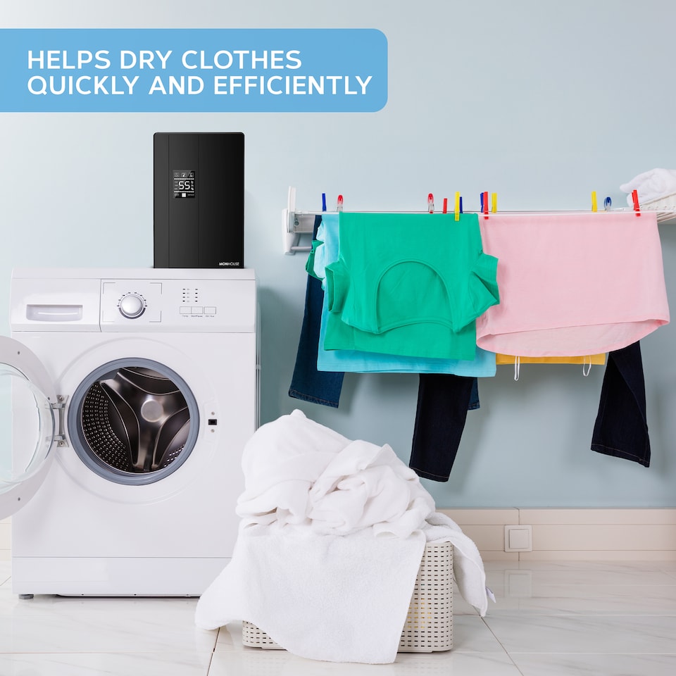 image 1 of MONHOUSE Dehumidifier - 2.2L Tank - Remote Controlled, Sleep & Defrost Mode Led Display, 24 Hr Timer - Ultra Quiet Electric Damp Absorber | Black | 1