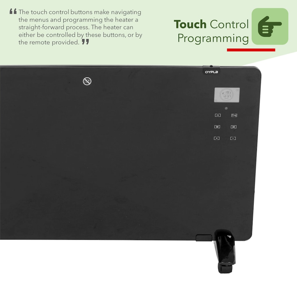 image 1 of 2000W Black Glass Free Standing Electric Panel Convector Heater