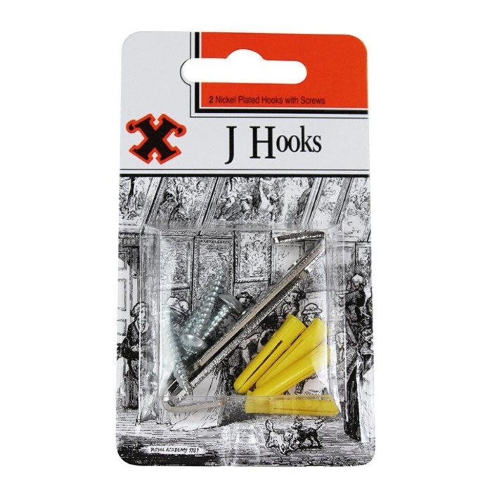 X Nickel Plated J Hooks Blister 2pk - One Colour - One Size