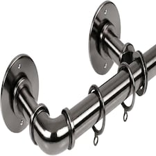 Lister Cartwright 25mm Black Nickle Industrial Pipe Extendable Curtain Pole Heavy Duty Metal Curtain Rod with Rings(120-210 cm)
