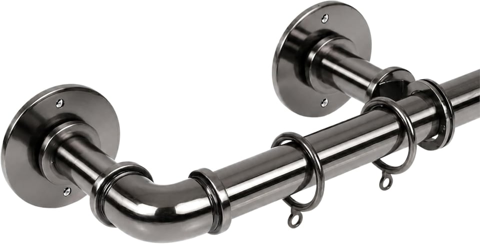 image 1 of Lister Cartwright 25mm Black Nickle Industrial Pipe Extendable Curtain Pole Heavy Duty Metal Curtain Rod with Rings(120-210 cm)