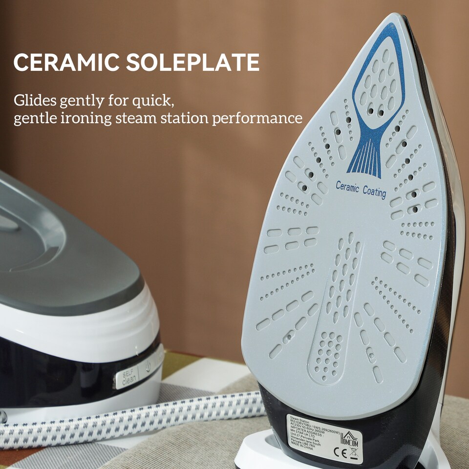 image 1 of HOMCOM Steam Generator Iron, Energy-Saving, Self-Cleaning, Powerful Vertical Steam, Automatic Shut-Off, Ceramic Non-stick Soleplate, Large 1.5L Detachable Water Tank, 8 Bar, c, Blue