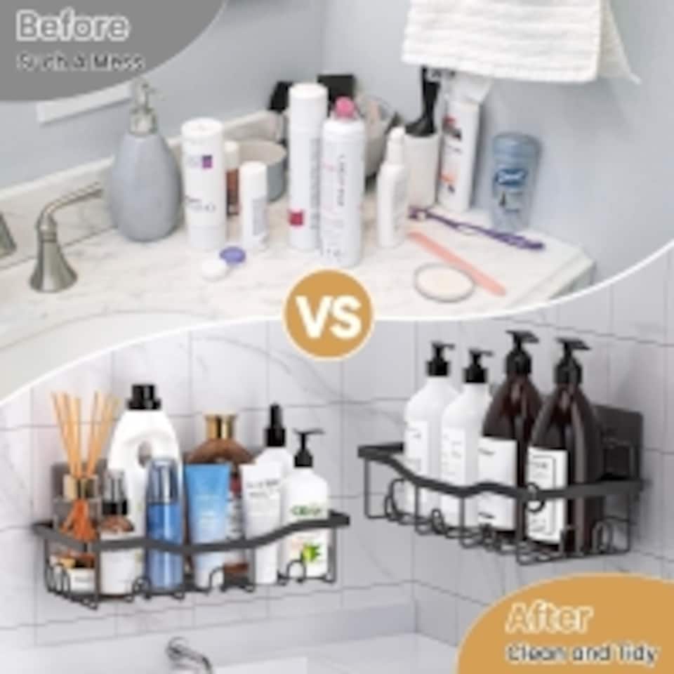 image 1 of 5 Pack Shower Caddy with Wall Stickers Rustproof No Drilling Stainless Steel Shower Caddy  Bathroom Storage Organizer