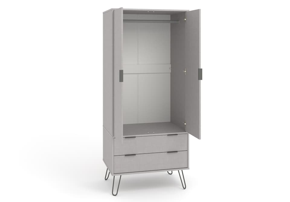 image 1 of Augusta Industrial Style Pine Wardrobe with 2 Doors and 2 Drawers for Bedroom Storage | Grey | Grey | One Size | 1
