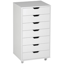 Vinsetto Vertical Filing Cabinet, 7-drawer File Cabinet, Mobile Office Cabinet on Wheels for Study, Home Office, White